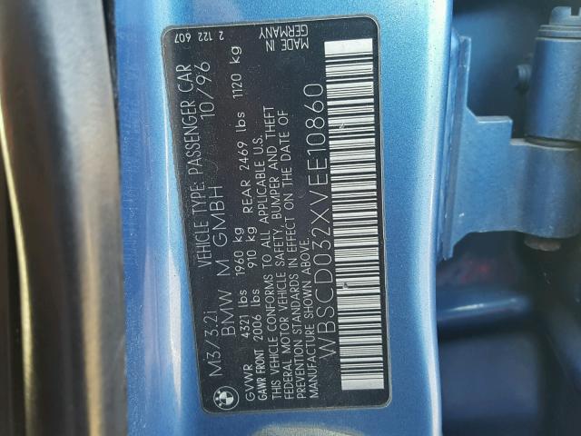 WBSCD032XVEE10860 - 1997 BMW M3 AUTOMAT BLUE photo 10