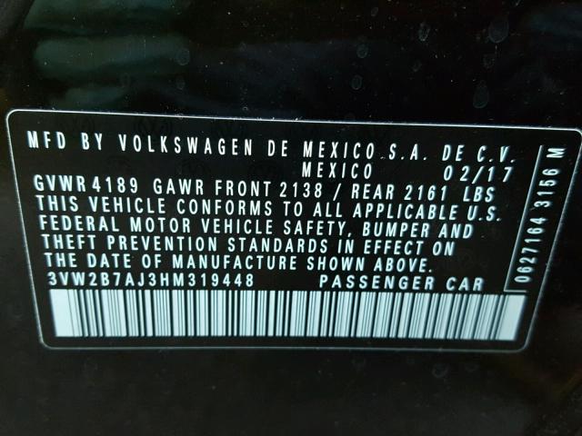 3VW2B7AJ3HM319448 - 2017 VOLKSWAGEN JETTA S 黑色 照片 10