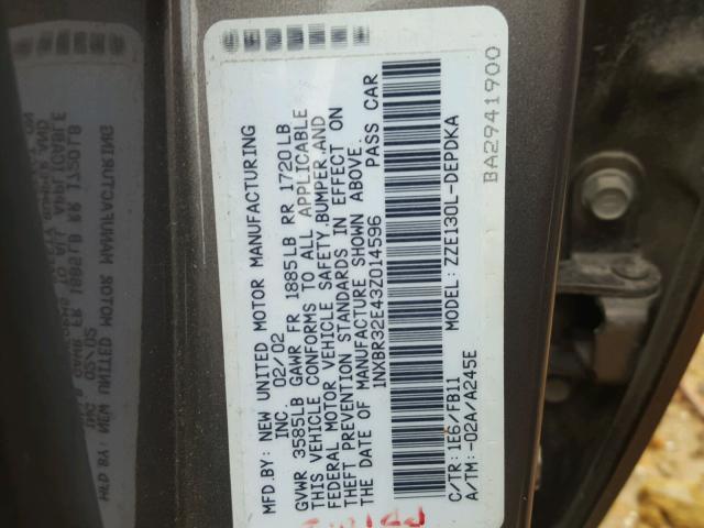 1NXBR32E43Z014596 - 2003 TOYOTA COROLLA CE GRAY photo 10