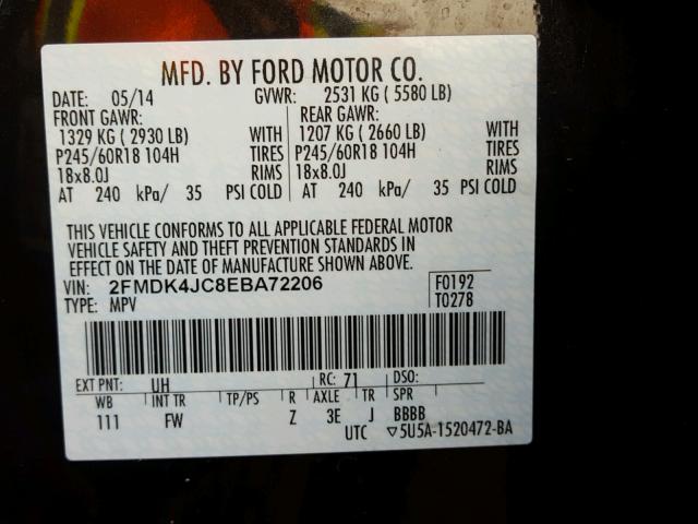 2FMDK4JC8EBA72206 - 2014 FORD EDGE SEL BLACK photo 10