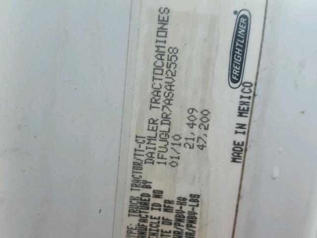 1FUJGLDR7ASAV2558 - 2010 FREIGHTLINER CASCADIA 1 WHITE photo 10