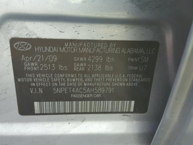 5NPET4AC5AH589791 - 2010 HYUNDAI SONATA GLS SILVER photo 10