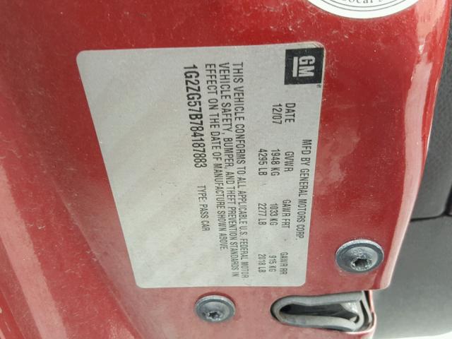 1G2ZG57B784187883 - 2008 PONTIAC G6 BASE RED photo 10