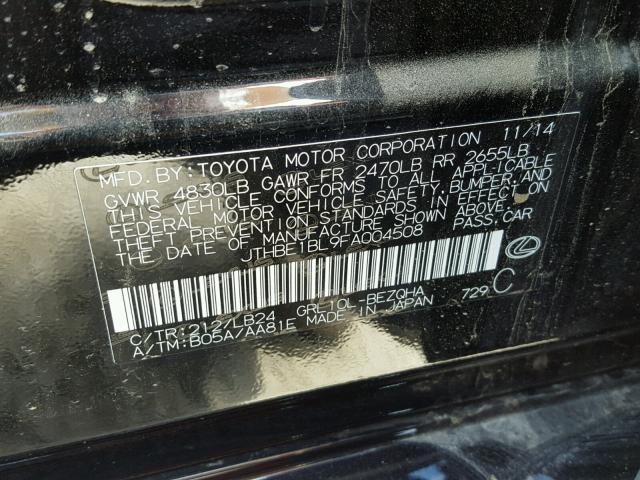 JTHBE1BL9FA004508 - 2015 LEXUS GS 350 BLACK photo 10