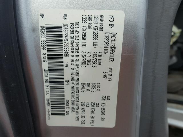 1D4GP24R17B255496 - 2007 DODGE GRAND CARA SILVER photo 10