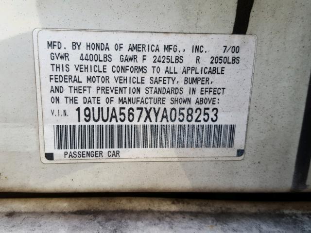 19UUA567XYA058253 - 2000 ACURA 3.2TL WHITE photo 10