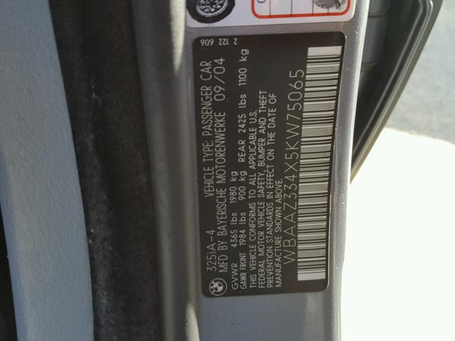 WBAAZ334X5KW75065 - 2005 BMW 325 IS SUL SILVER photo 10