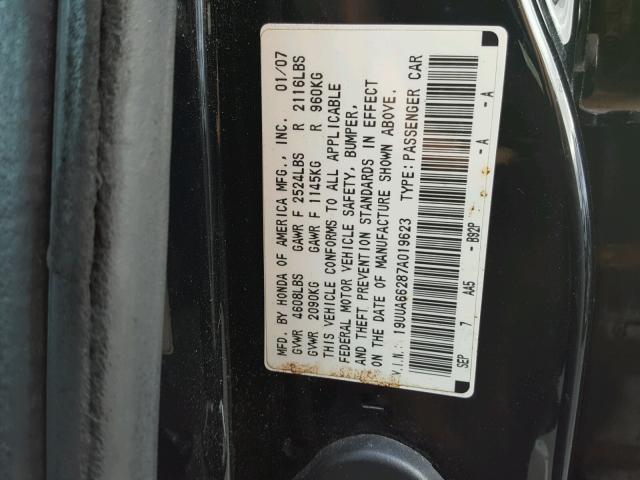 19UUA66287A019623 - 2007 ACURA TL BLACK photo 10