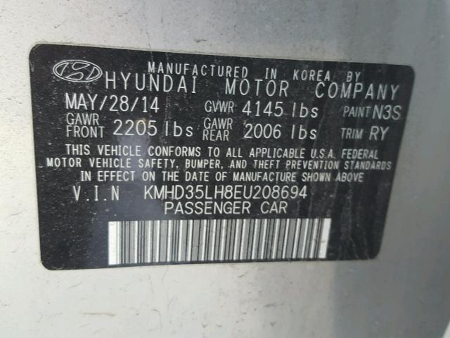 KMHD35LH8EU208694 - 2014 HYUNDAI ELANTRA GT SILVER photo 10