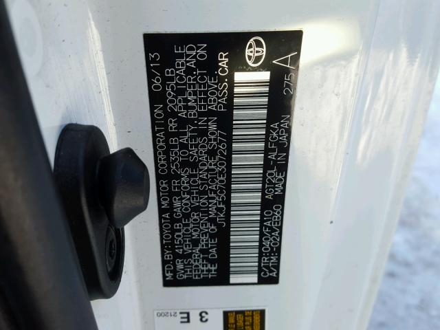 JTKJF5C70E3072677 - 2014 TOYOTA SCION TC 白色 照片 10