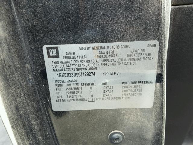 1GKER23D99J129274 - 2009 GMC ACADIA SLT Grafit foto 10