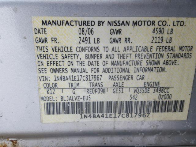 1N4BA41E17C817967 - 2007 NISSAN MAXIMA SE SILVER photo 10