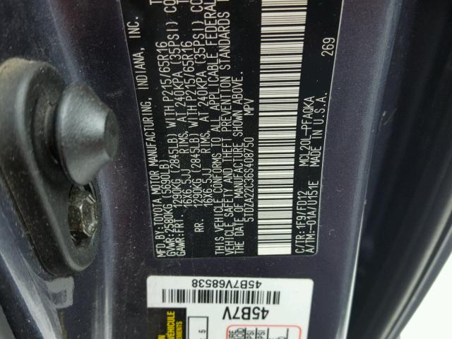 5TDZA22C36S408750 - 2006 TOYOTA SIENNA XLE BLUE photo 10