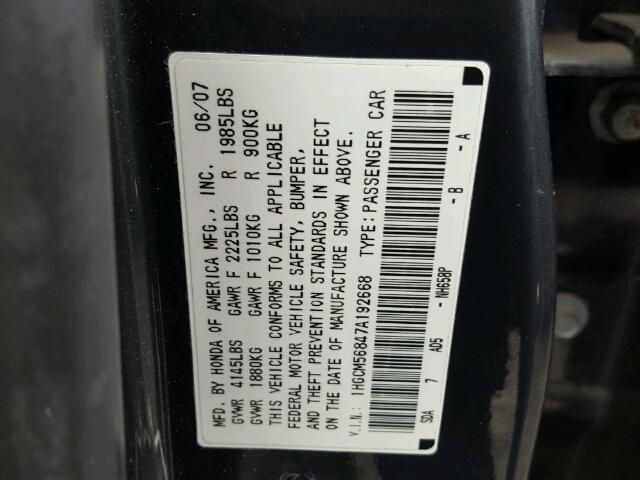 1HGCM56847A192668 - 2007 HONDA ACCORD EX GRAY photo 10