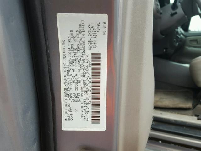 5TDZT38A12S100427 - 2002 TOYOTA SEQUOIA LI GRAY photo 10