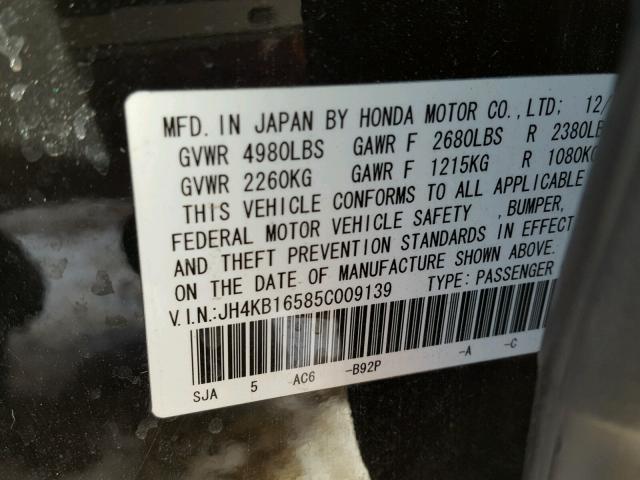 JH4KB16585C009139 - 2005 ACURA RL შავი ფოტო 10