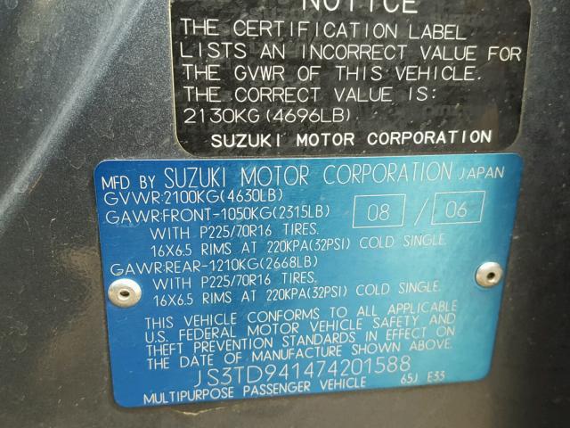 JS3TD941474201588 - 2007 SUZUKI GRAND VITA BLUE photo 10