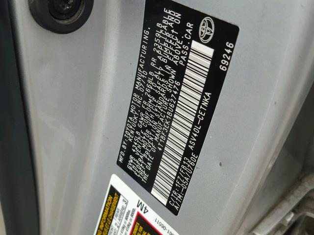 4T1BF3EK1BU627476 - 2011 TOYOTA CAMRY BASE SILVER photo 10