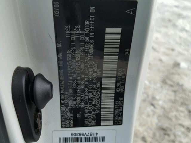 5TDZA23C76S460185 - 2006 TOYOTA SIENNA CE WHITE photo 10