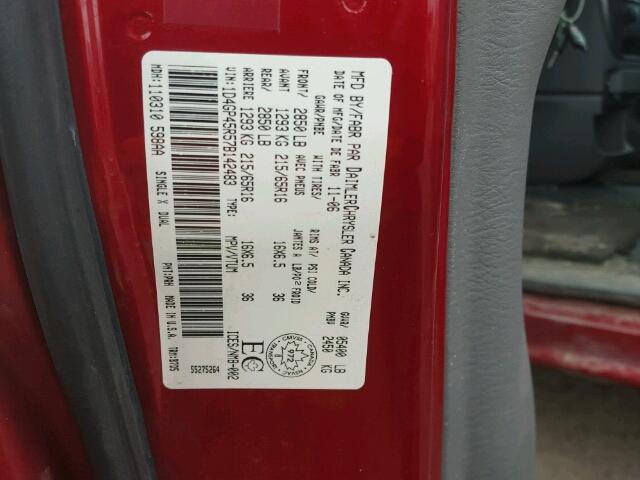 1D4GP45R57B142483 - 2007 DODGE CARAVAN SX RED photo 10