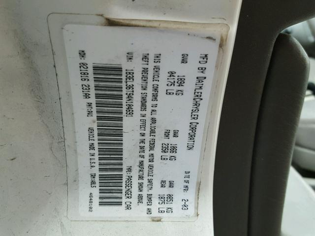 1B3EL36T94N104691 - 2004 DODGE STRATUS SE WHITE photo 10