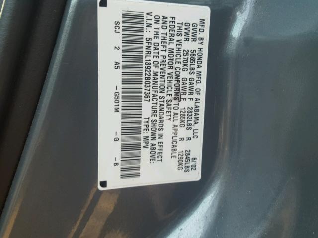 5FNRL18922B037367 - 2002 HONDA ODYSSEY EX GRAY photo 10