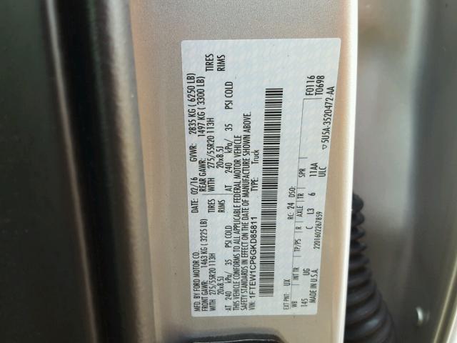 1FTEW1CP6GKD85811 - 2016 FORD F150 SUPER SILVER photo 10