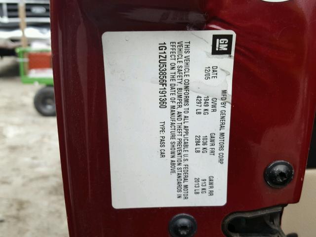 1G1ZU53856F191360 - 2006 CHEVROLET MALIBU LTZ BURGUNDY photo 10