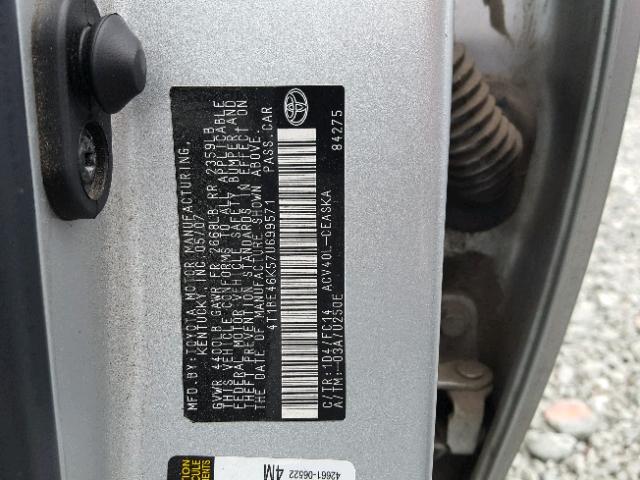 4T1BE46K57U699571 - 2007 TOYOTA CAMRY NEW GRAY photo 10