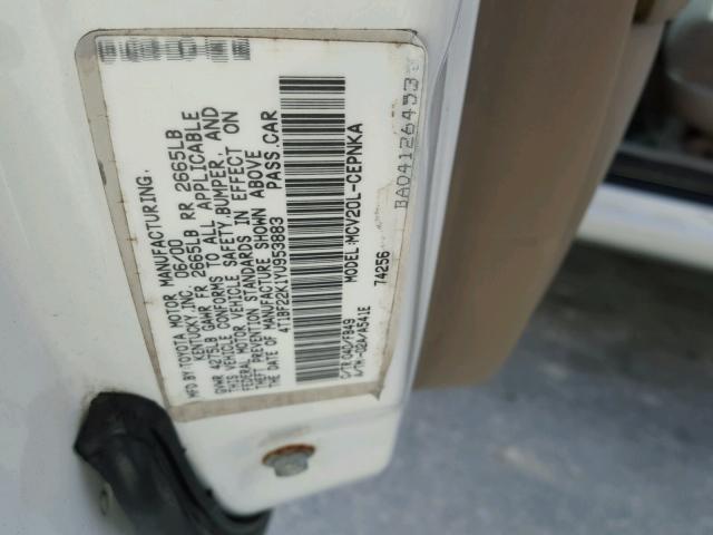 4T1BF22K1YU953883 - 2000 TOYOTA CAMRY LE WHITE photo 10