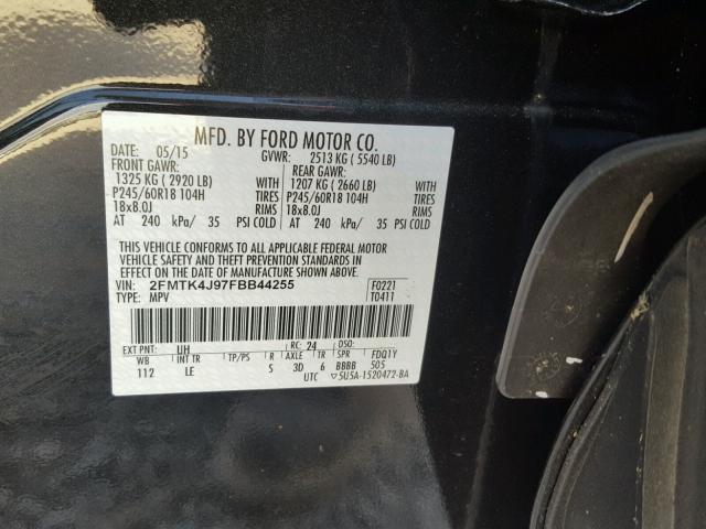 2FMTK4J97FBB44255 - 2015 FORD EDGE SEL BLACK photo 10