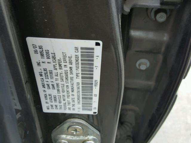 1HGCM56837A194749 - 2007 HONDA ACCORD EX GRAY photo 10