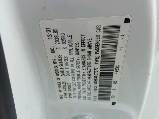 1HGCS12858A007677 - 2008 HONDA ACCORD EXL WHITE photo 10