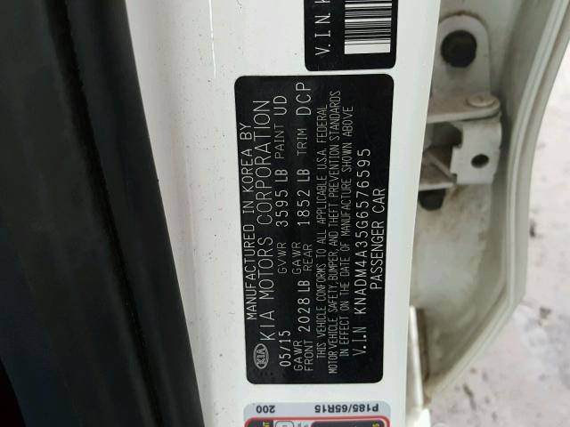 KNADM4A35G6576595 - 2016 KIA RIO LX WHITE photo 10