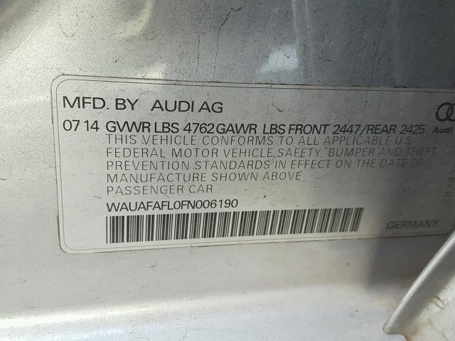 WAUAFAFL0FN006190 - 2015 AUDI A4 PREMIUM SILVER photo 10