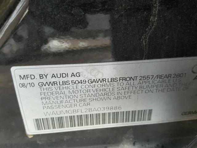 WAUMGBFL2BA039886 - 2011 AUDI S4 PRESTIG BLACK photo 10