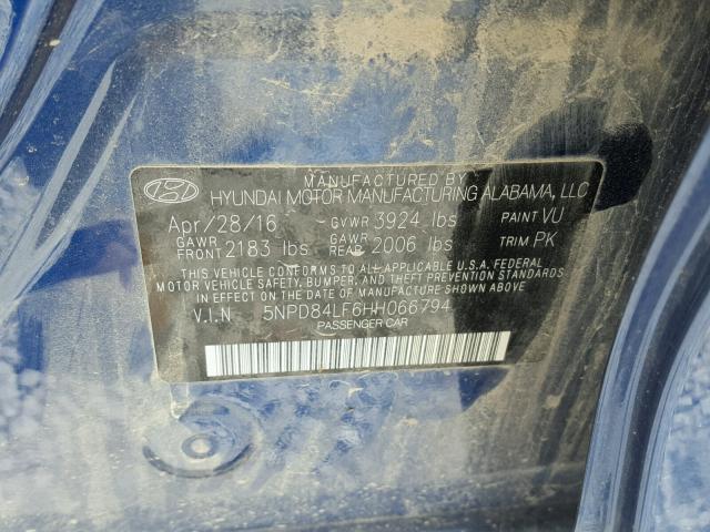 5NPD84LF6HH066794 - 2017 HYUNDAI ELANTRA SE BLUE photo 10