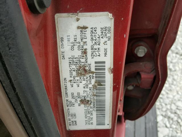 JT3GN86R4Y0142615 - 2000 TOYOTA 4RUNNER SR RED photo 10