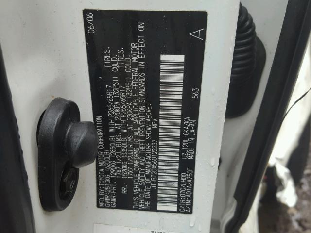 JTJBT20X560122237 - 2006 LEXUS GX 470 WHITE photo 10