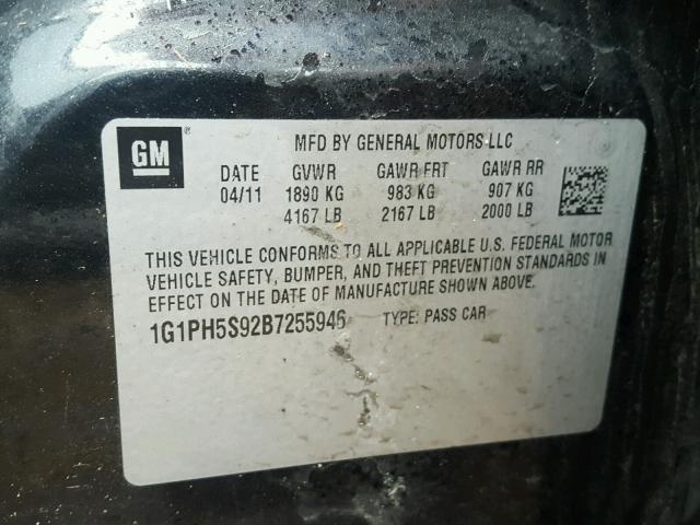 1G1PH5S92B7255946 - 2011 CHEVROLET CRUZE LTZ BLACK photo 10