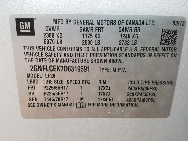 2GNFLCEK7D6319591 - 2013 CHEVROLET EQUINOX LS SILVER photo 10