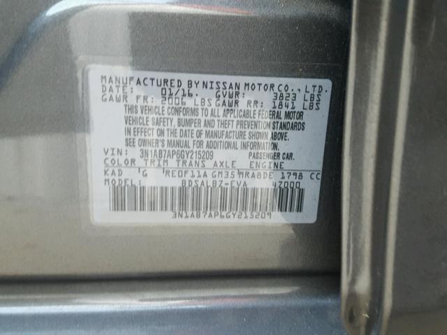 3N1AB7AP6GY215209 - 2016 NISSAN SENTRA S GRAY photo 10