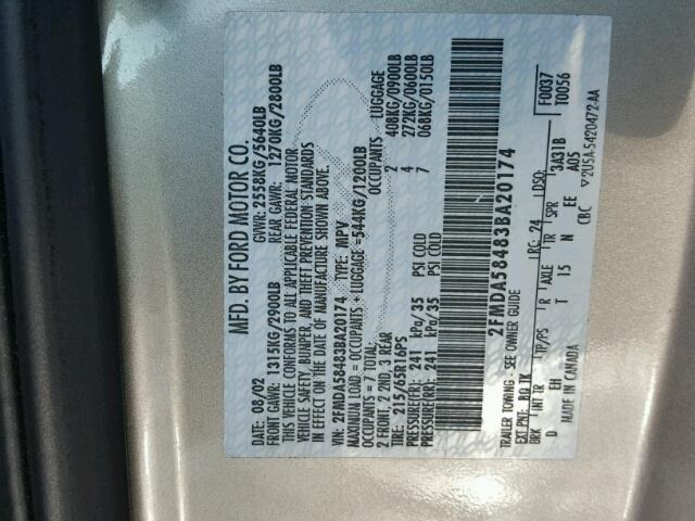 2FMDA58483BA20174 - 2003 FORD WINDSTAR L TAN photo 10