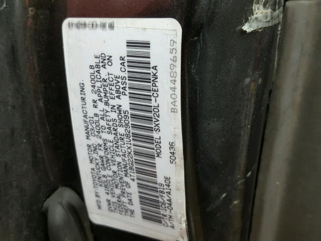 4T1BG22KX1U829095 - 2001 TOYOTA CAMRY CE GRAY photo 10