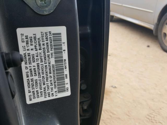 19XFB2F8XCE083302 - 2012 HONDA CIVIC EX ნაცრისფერი ფოტო 10