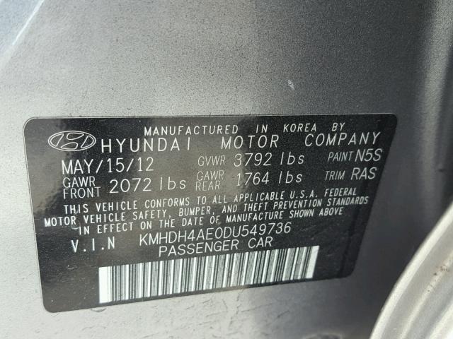 KMHDH4AE0DU549736 - 2013 HYUNDAI ELANTRA GL GRAY photo 10