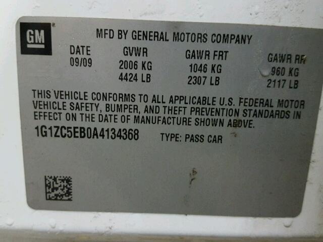 1G1ZC5EB0A4134368 - 2010 CHEVROLET MALIBU 1LT WHITE photo 10