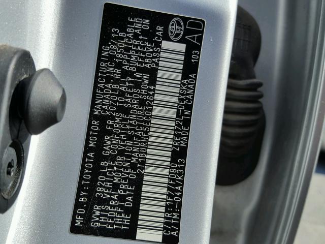 2T1BURHE5EC012644 - 2014 TOYOTA COROLLA L SILVER photo 10