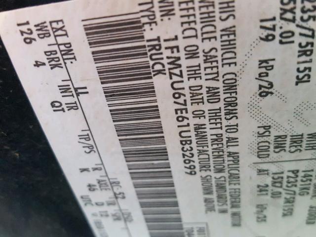 1FMZU67E61UB32699 - 2001 FORD EXPLORER S BLUE photo 10