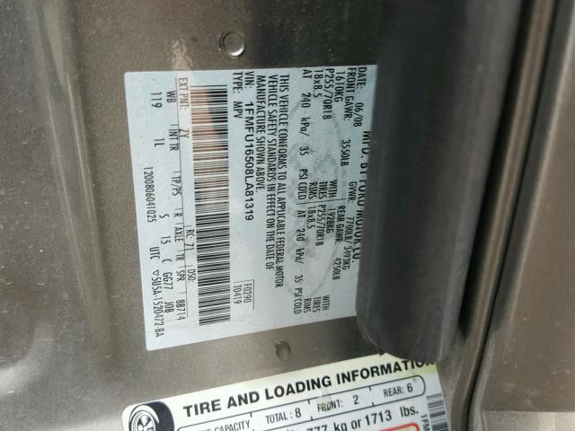 1FMFU16508LA81319 - 2008 FORD EXPEDITION SILVER photo 10